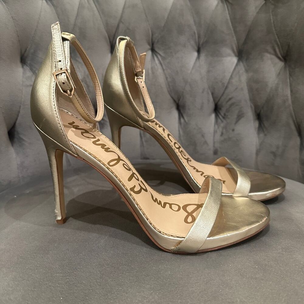 Sam Edelman Ariella Gold High Heel Sandal Ankle Strap 9.5 Wedding Formal Dressy